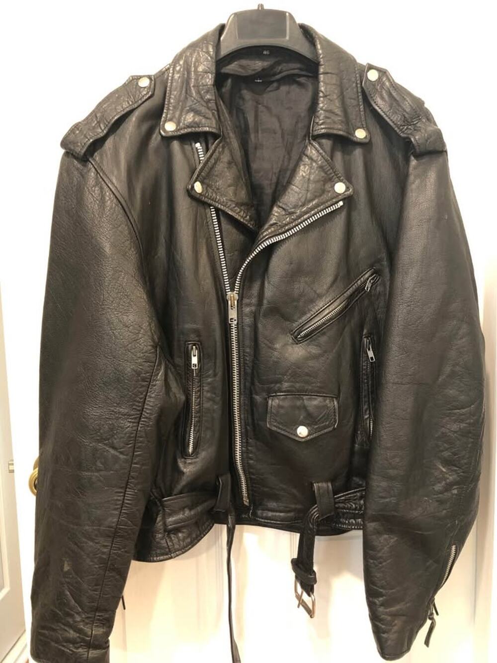 VTG 80/90 Sz 46 Black Leather Motorcycle Jacket Double Rider